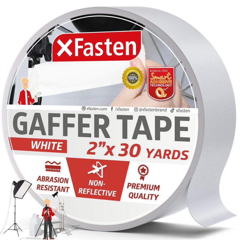 XFasten White Gaffers Tape 2 Inch x 30 Yards Residue-Free White Gaffer Tape 2 Inch Non-Reflective Matte Gaff Tape for Photography, Floor Marking, Wall Gaffing, Console Labels - Image 1
